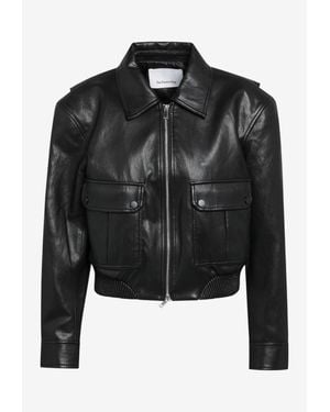 Frankie Shop Cropped Faux Leather Jacket - Black