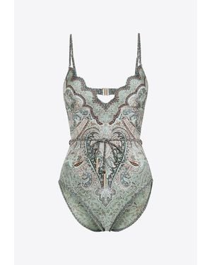Zimmermann Wanderlust Scallop One-Piece Swimsuit - Gray