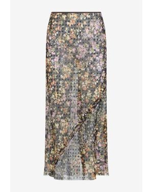 Dries Van Noten Sati Floral Mesh Midi Skirt - Multicolor