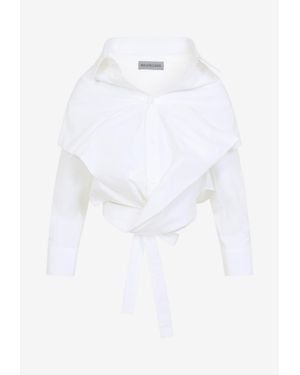 Balenciaga Off-Shoulder Wrap Poplin Shirt - White