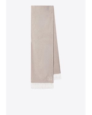 Max Mara Embroidered M Cashmere Fringed Scarf - White