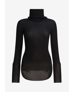 Rick Owens Turtleneck Wool Sheer Jumper - Black
