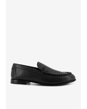 Fendi Ff Logo Leather Loafers - Black
