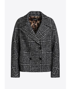 Dolce & Gabbana Double-Breasted Houndstooth Wool Coat - Black