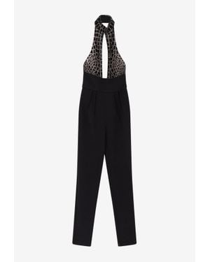 Elisabetta Franchi Crocodile Embroidered Cut-Out Jumpsuit - Black