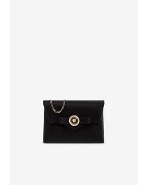 Versace Crystal Gianni Ribbon Satin Clutch Bag - Black