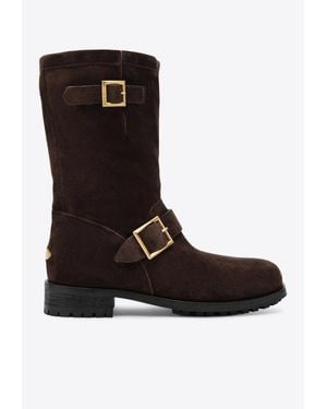 Jimmy Choo Mid-Calf Suede Biker Boots - Black
