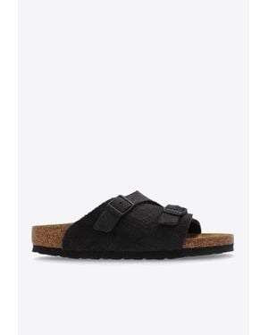 Birkenstock Zürich Double-Buckle Suede Slides - Black