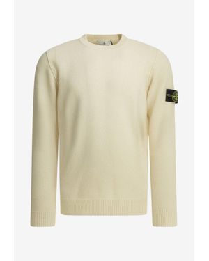 Stone Island Logo Patch Wool Sweater - Natural