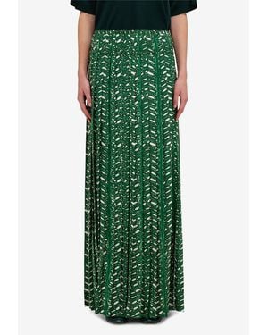 Ferragamo Tropical Forest Pleated Maxi Skirt - Green