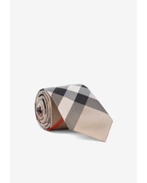 Burberry Checked Silk Tie - Natural