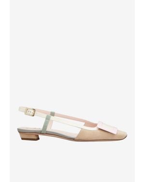 Roger Vivier Belle Vivier Slingback Suede Flats - White