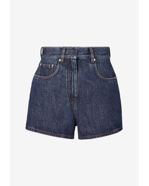 Fendi Logo Patch Mini Denim Shorts - Blue