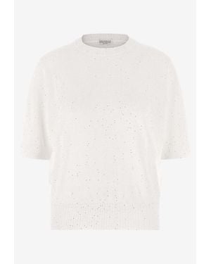 Brunello Cucinelli Sequined Knit Top - White