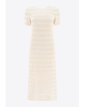 Sandbeige Ribbed Midi Dress - White