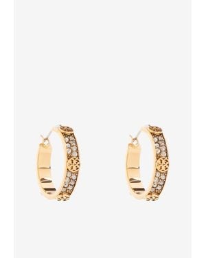 Tory Burch Small Miller Rhinestone Hoop Earrings - Natural