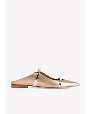 Malone Souliers Maureen Flat Mules In Metallic Leather - White