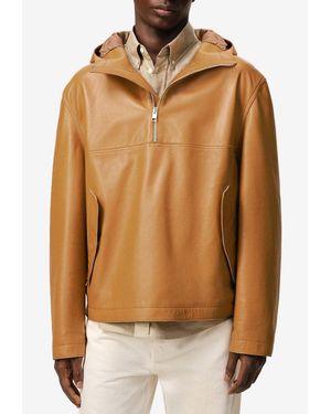 Ami Paris Hooded Leather Jacket - Brown