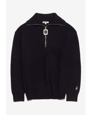 JW Anderson Half-Zip Ribbed Knit Sweater - Blue
