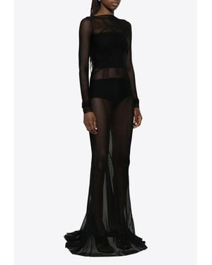 Rick Owens Temple Long-Sleeved Sheer Gown - Black