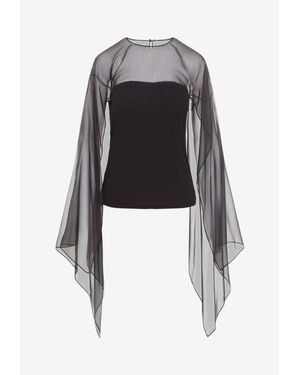 Alberta Ferretti Wide-Sleeves Chiffon Top - Black
