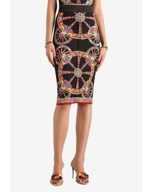 Dolce & Gabbana Carretto Print Midi Charmeuse Pencil Skirt - Black