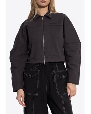 Ganni Logo Embroidered Zip-Up Jackets - Black