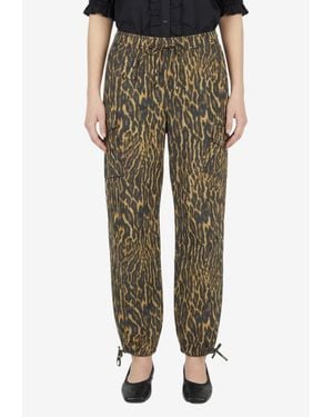 Ganni Leopard Print Cargo Pants - Green
