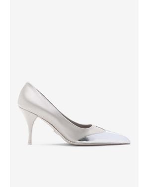 Prada 85 Patent Cap-Toe Pumps - White