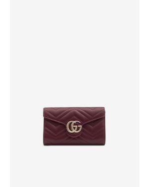 Gucci Gg Marmont 2.0 Leather Chain Clutch - Purple