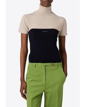 Miu Miu Rib Knit Logo Tube Top - Green
