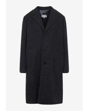 Maison Margiela Single-Breasted Knee-Length Virgin Wool Coat - Blue