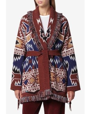 Alanui Fringed Amazing Journey Jacquard Wool Cardigan - Red