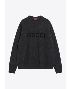 Gucci Logo Intarsia Knitted Wool Sweater - Black