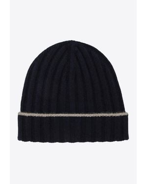 Brunello Cucinelli Ribbed Cashmere Beanie - Blue