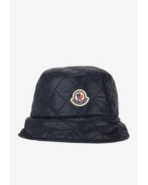 Moncler Logo Patch Diamond Quilt Bucket Hat - Blue