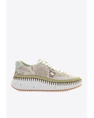 Chloé Nama Python Embossed Low-Top Trainers - White