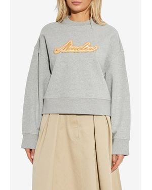 Moncler Logo-Embroidered Crewneck Sweatshirt - Grey