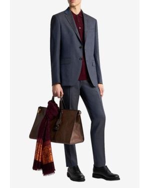 Etro Single-Breasted Striped Wool Suit - Blue