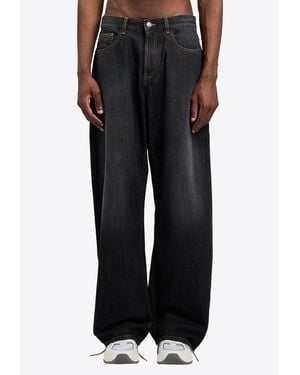 Palm Angels Curved Logo Straight Faded Jeans - Black