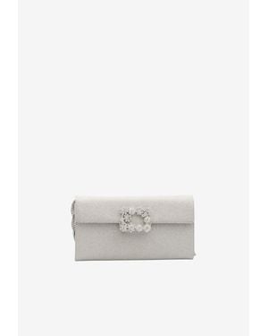 Roger Vivier Efflorescence Satin Clutch Bag With Crystal-Buckle - White