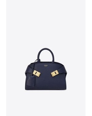 Ferragamo Xs Hug Leather Top Handle Bag - Blue