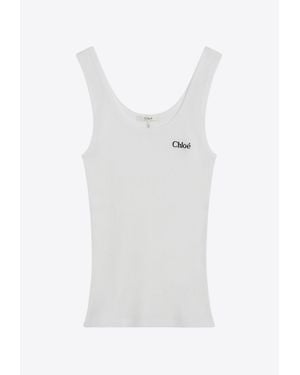 Chloé Logo Embroidered Tank Top - White