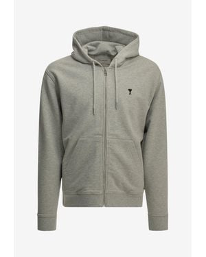 Ami Paris Ami De Coeur Zip-Up Hooded Sweatshirt - Grey