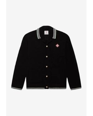 CASABLANCA Crochet Knit Embroidered Cardigan - Black