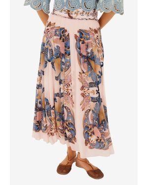 FARM Rio Sea Garden Scarf Pleated Maxi Skirt - Multicolor