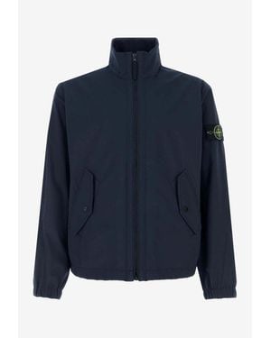 Stone Island Logo Patch Zip-Up Jacket - Blue