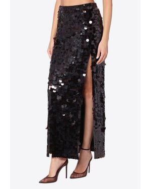 P.A.R.O.S.H. Sequin Embellished Maxi Skirt With Slit - Black