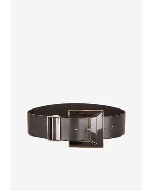 Etro Maxi Geometric Buckle Leather Belt - White