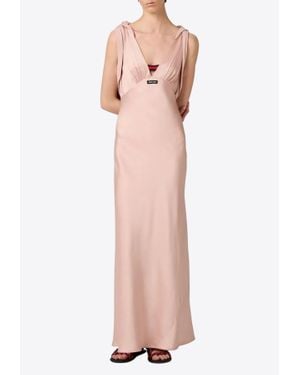 Miu Miu V-Neck Draped Maxi Satin Dress - Pink